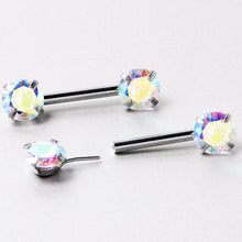 Load image into Gallery viewer, 14G 1/2 Aurora CZ Gem Threadless Barbell Nipple Ring Set