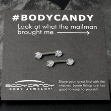 Load image into Gallery viewer, 14G 1/2 Clear CZ Gem Threadless Barbell Nipple Ring Set