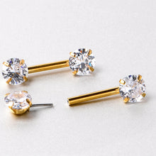 Load image into Gallery viewer, 14G 1/2 Clear CZ Gem Gold Tone Threadless Nipple Ring Set