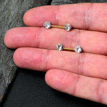 Load image into Gallery viewer, 14G 1/2 Clear CZ Gem Gold Tone Threadless Nipple Ring Set