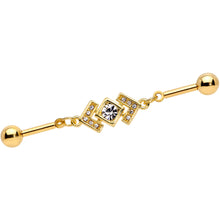 Load image into Gallery viewer, 14G Clear Gem Gold Tone Geometric Dangle Industrial Barbell 38mm