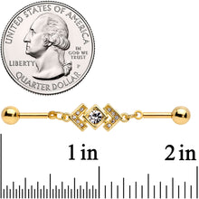Load image into Gallery viewer, 14G Clear Gem Gold Tone Geometric Dangle Industrial Barbell 38mm