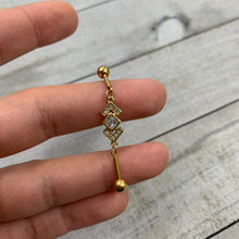 Load image into Gallery viewer, 14G Clear Gem Gold Tone Geometric Dangle Industrial Barbell 38mm