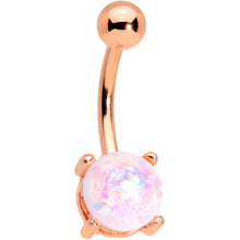 Load image into Gallery viewer, White Faux Opal Clear Gem Rose Gold Tone Aurora Belly Ring Set of 4
