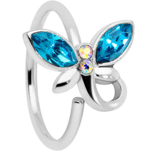 Load image into Gallery viewer, 18G 3/8 Aqua Aurora Gem Loop Butterfly Nose Hoop
