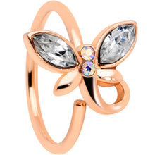 Load image into Gallery viewer, 18G 3/8 Clear Aurora Gem Rose Gold Tone Loop Butterfly Nose Hoop
