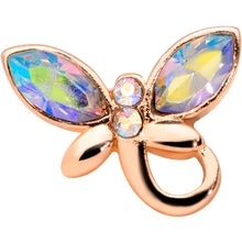Load image into Gallery viewer, 18G 3/8 Aurora Gem Rose Gold Tone Loop Butterfly Nose Hoop