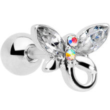 Load image into Gallery viewer, 16G 1/4 Clear Aurora Gem Loop Butterfly Cartilage Tragus Earring