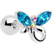 Load image into Gallery viewer, 16G 1/4 Clear Aqua Gem Loop Butterfly Cartilage Tragus Earring