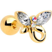 Load image into Gallery viewer, 16G 1/4 Clear Gem Gold Tone Loop Butterfly Cartilage Tragus