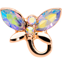 Load image into Gallery viewer, 16G 1/4 Aurora Gem Rose Gold Tone Loop Butterfly Cartilage Tragus