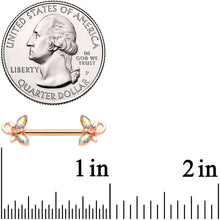 Load image into Gallery viewer, 14G 1/2 Aurora Gem Rose Gold Tone Loop Butterfly Nipple Ring Set