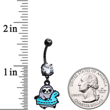 Load image into Gallery viewer, Clear CZ Gem Black Swimming Sloth Dangle Belly Ring
