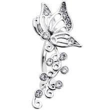Load image into Gallery viewer, Clear Gem Butterfly Flower Garland Top Mount Belly Ring