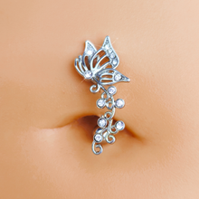 Load image into Gallery viewer, Clear Gem Butterfly Flower Garland Top Mount Belly Ring