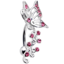 Load image into Gallery viewer, Pink Gem Butterfly Flower Garland Top Mount Belly Ring