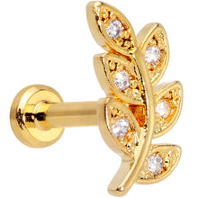 Load image into Gallery viewer, 16G 1/4 Clear CZ Gem Gold Tone Leaf Internally Threaded Labret