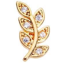 Load image into Gallery viewer, 16G 1/4 Clear CZ Gem Gold Tone Leaf Internally Threaded Labret