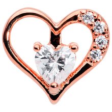 Load image into Gallery viewer, 16G 1/4 Clear CZ Gem Rose Gold Hue Heart Internal Thread Labret