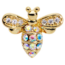 Load image into Gallery viewer, 16G 1/4 Aurora CZ Gem Gold Hue Beauty Bee Internal Thread Labret