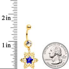 Load image into Gallery viewer, Clear Blue Gem Gold Tone Lacy Star Dangle Belly Ring