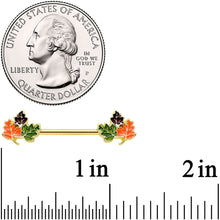 Load image into Gallery viewer, 14G 9/16 Gold Tone Lovely Autumn Leaves Barbell Nipple Ring Set