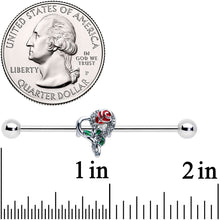 Load image into Gallery viewer, 14G Clear Gem Rose Heart Valentines Day Industrial Barbell 38mm