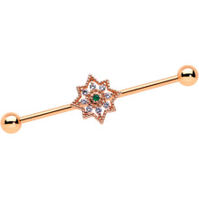 Load image into Gallery viewer, 14G Green Gem Rose Gold Tone Open Star Industrial Barbell 38mm