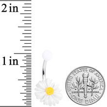 Load image into Gallery viewer, White Daisy Flower Clear Glitter Acrylic Belly Ring Set of 3