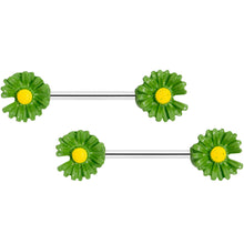 Load image into Gallery viewer, 14G 5/8 Green Flower Barbell Nipple Ring Set