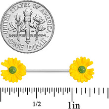 Load image into Gallery viewer, 14G 5/8 Yellow Flower Barbell Nipple Ring Set