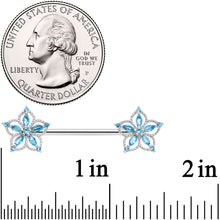 Load image into Gallery viewer, 14G 9/16 Aqua CZ Gem Airy Flower Nipple Ring Set