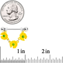 Load image into Gallery viewer, 14G 13/16 Yellow Daisy Chain Dangle Nipple Ring Set