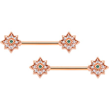 Load image into Gallery viewer, 14G 9/16 Clear Gem Rose Gold Tone Evening Star Nipple Ring Set