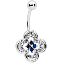 Load image into Gallery viewer, Clear Blue Gem Stylized Deco Cross Belly Ring