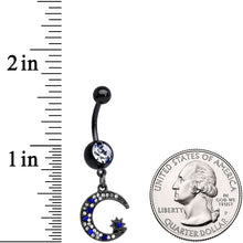 Load image into Gallery viewer, Clear Blue Gem Black Star Moon Twister Dangle Belly Ring Set of 3
