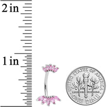 Load image into Gallery viewer, Pink CZ Gem Double Crown Double Mount Belly Ring
