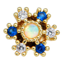 Load image into Gallery viewer, 20G 1/4 White Synthetic Opal Gold Tone Ornate Texture Nose Bone