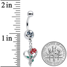 Load image into Gallery viewer, Clear Gem Open Heart Rose Valentines Day Dangle Belly Ring