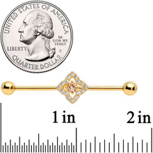 Load image into Gallery viewer, 14G Clear CZ Gem Gold Tone Rhombus Royale Industrial Barbell 38mm