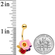 Load image into Gallery viewer, Red Pink Blue Gem Gold Tone Multi Flower Belly Ring
