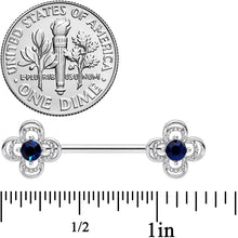Load image into Gallery viewer, 14G 9/16 Blue Gem Stylized Deco Cross Barbell Nipple Ring Set