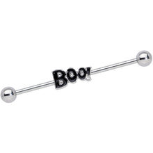Load image into Gallery viewer, 14G Clear Gem Black Boo Halloween Industrial Barbell 38mm