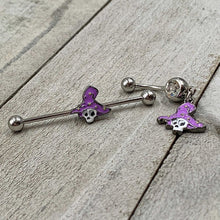 Load image into Gallery viewer, 14G Skull Purple Witch Hat Halloween Industrial Barbell 38mm