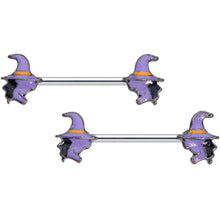 Load image into Gallery viewer, 14G 5/8 Purple Witch Halloween Barbell Nipple Ring Set