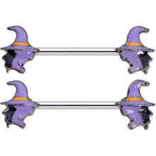 Load image into Gallery viewer, 14G 5/8 Purple Witch Halloween Barbell Nipple Ring Set