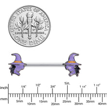 Load image into Gallery viewer, 14G 5/8 Purple Witch Halloween Barbell Nipple Ring Set