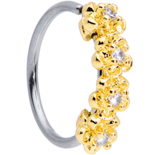 Load image into Gallery viewer, 20G 5/16 Clear CZ Gem Gold Tone Flowers Nose Hoop