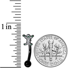 Load image into Gallery viewer, 14G 5/16 Black Green Mummy Halloween Curved Eyebrow Ring