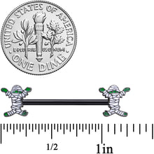 Load image into Gallery viewer, 14G 5/8 Black Green Mummy Halloween Barbell Nipple Ring Set